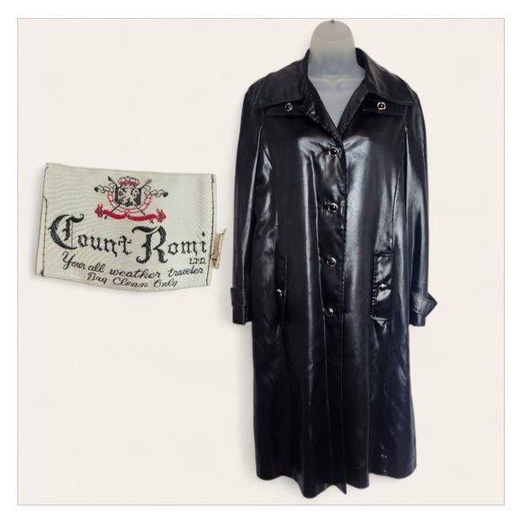 count romi Jackets & Blazers - 60s 70s Vintage Count Romi Black Trench Coat All Weather Traveler Size 8 Medium